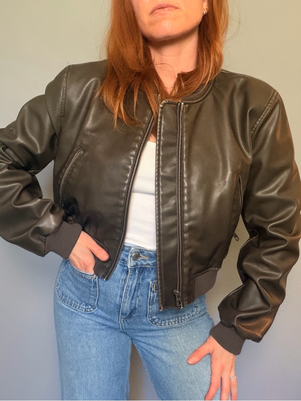 Zara Women’s Brown Faux-Leather Bomber Jacket